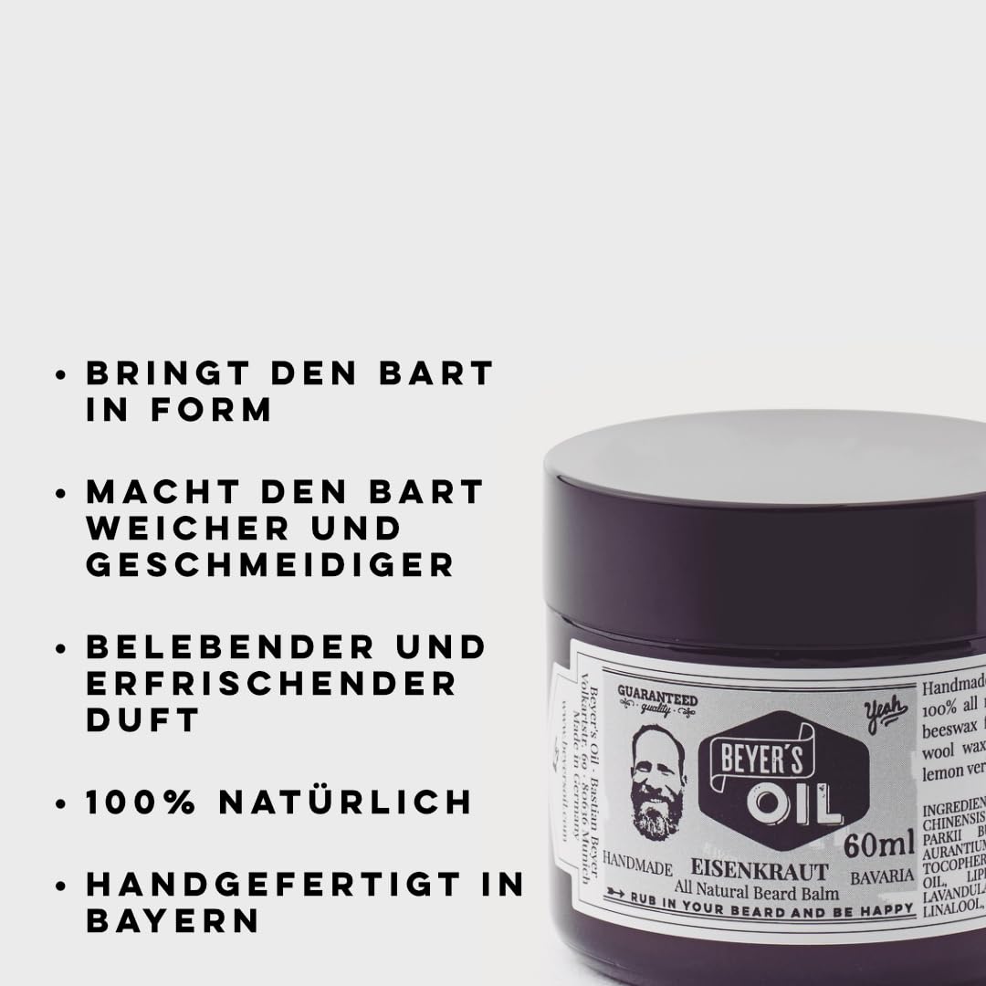 Beyer's Oil Beard Balm Eisenkraut 60ml - Bartpflege Balsam - Handgemacht in Bayern - 100% natürlich