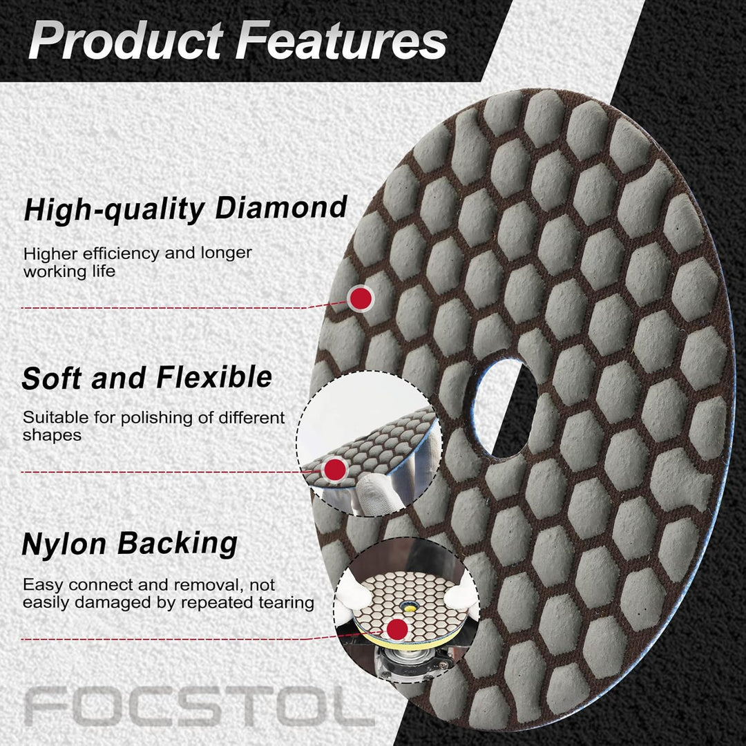 FOCSTOL Diamant Trocken Polierscheiben - 8 Stück 100mm (