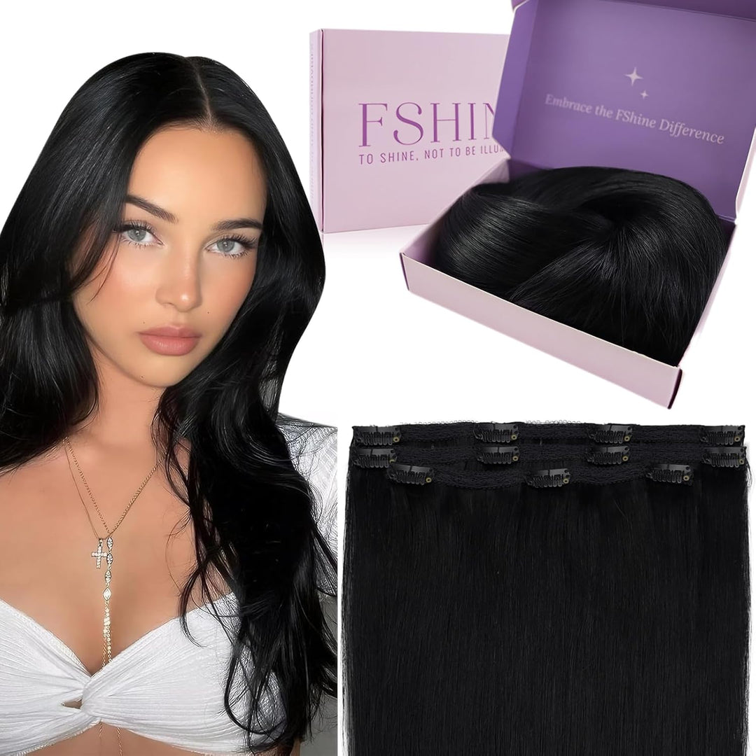 Fshine Clip in Ehthaar Extensions Dunkelbraun 30cm 3pcs Remy Ehthaar Clip in Extensions Jet Black Cl