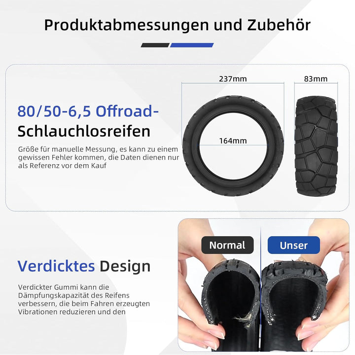 80/50-6.5 Offroad Vakuum Reifen schlauchlose Dicker Elektroroller Antirutsch Ersatzräder Passend für