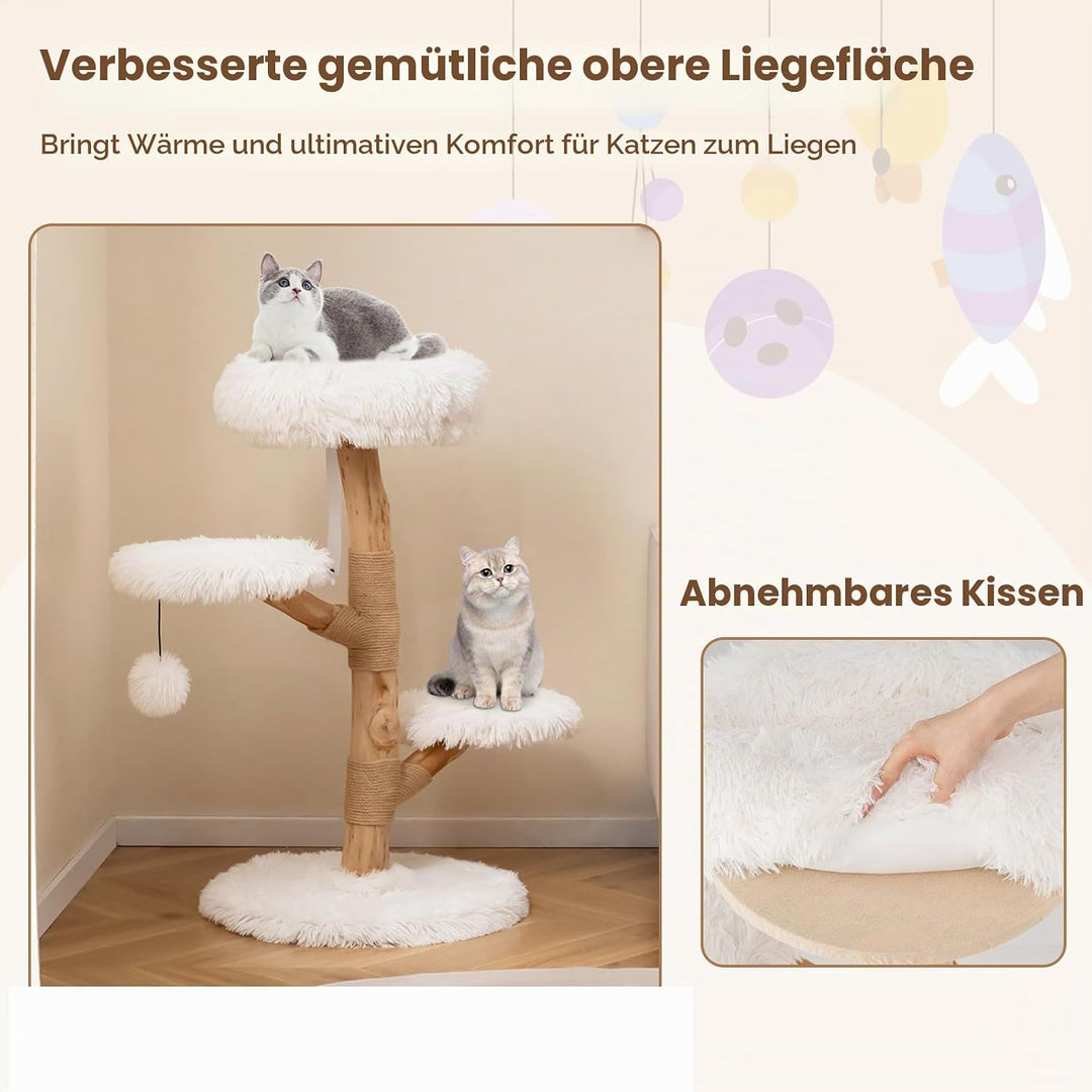 SOARS Kratzbaum Holz, 90 cm Katzenbaum mit 3 Plattformen, Kratzsäulen &amp; Plüschball, Katzenkratzbaum