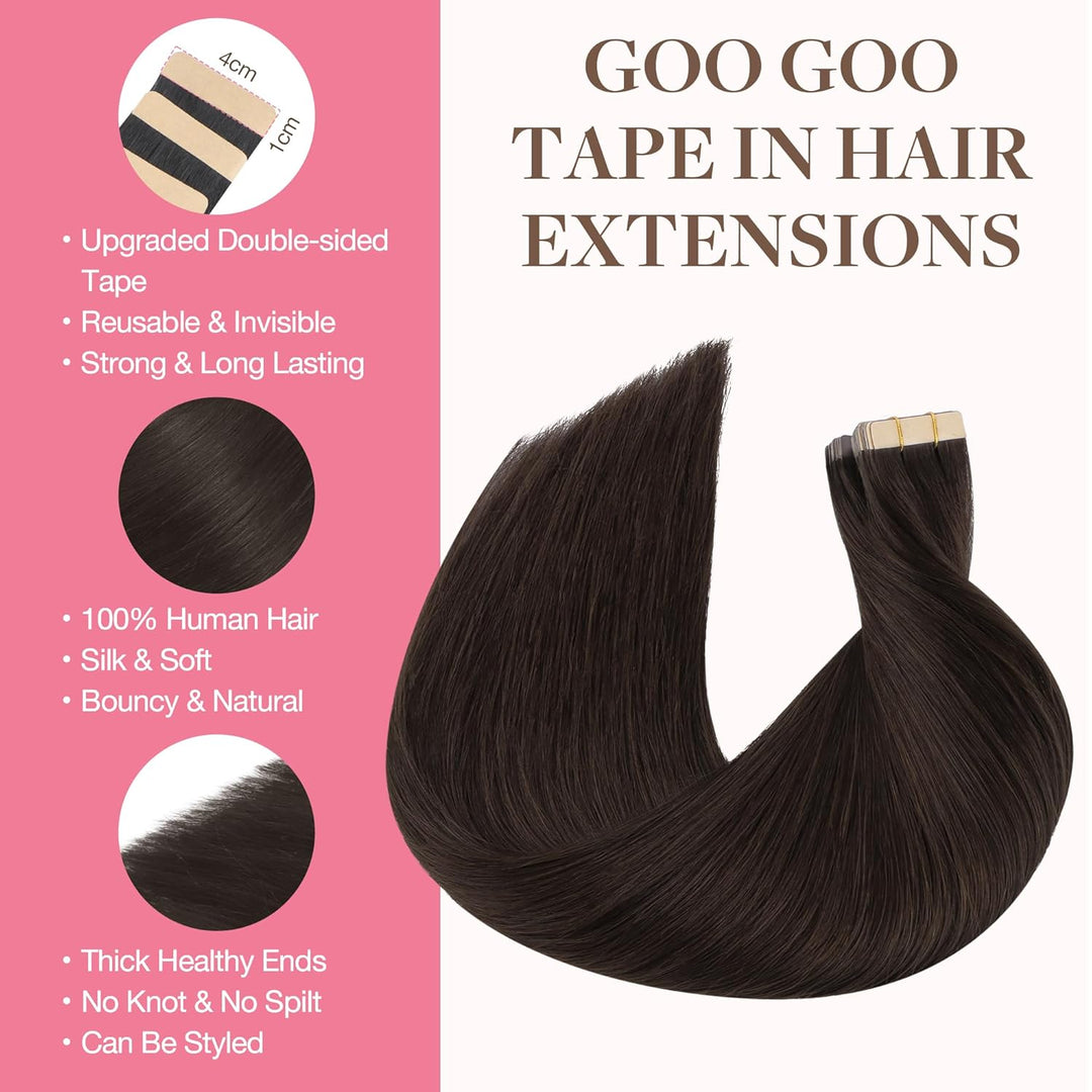 GOO GOO Tape in Extensions Echthaar, Tape Extensions Echthaar, 35cm 100g 40pcs, Extensions Echthaar,