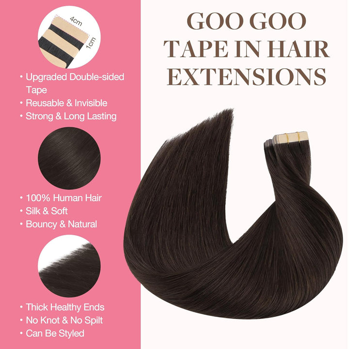 GOO GOO Tape in Extensions Echthaar, Tape Extensions Echthaar, 35cm 100g 40pcs, Extensions Echthaar,