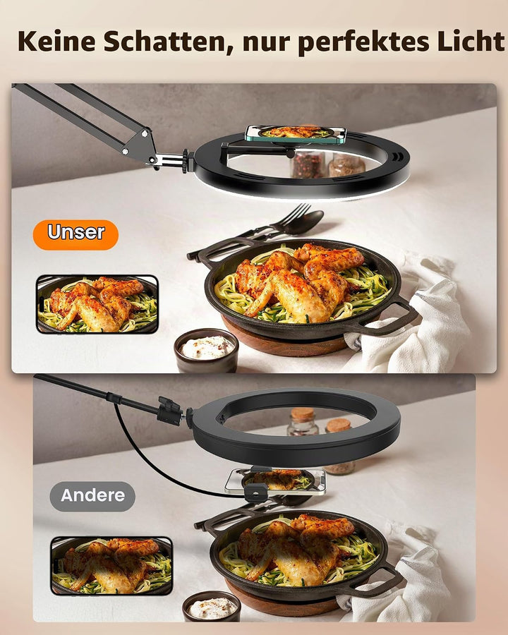 Magnetischen Overhead Stativ Handy mit Ringlicht für Küche &amp; Food-Videos – Ringlicht mit Stativ für