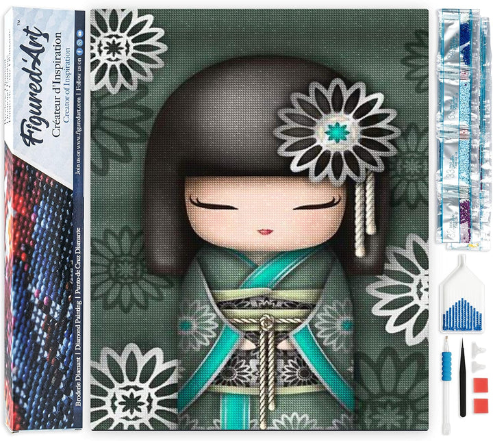 Figured'Art Diamond Painting Erwachsene 40x50cm Ganze Leinwand gerollt Frau in Kimono 5D Bilder Ecki