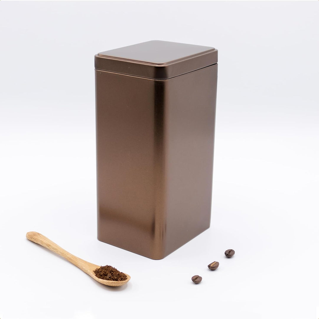 3 x eckige Kaffeedose/Teesdose, STAPELBAR, metallic kaffeebraun, aromadicht aus Metall für je 500g K