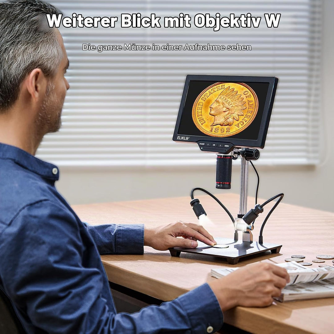 Elikliv 4K Magnetisches 3-Linsen Mikroskop: TL301 Max Münzmikroskop mit 10,1" IPS Display, Digitalmi