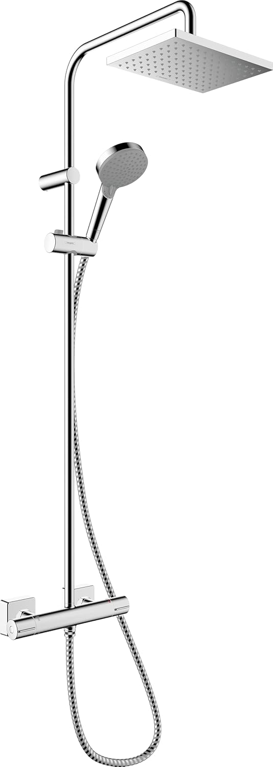 hansgrohe Vernis Shape - Duschsystem mit Thermostat, Regendusche (230 x 170 mm) mit Armatur, Handbra