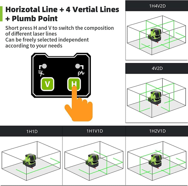 Huepar Multi-Linien Kreuzlinienlaser - vier vertikale Kreuzlinien und ein horizontale Kreuzlinie mit
