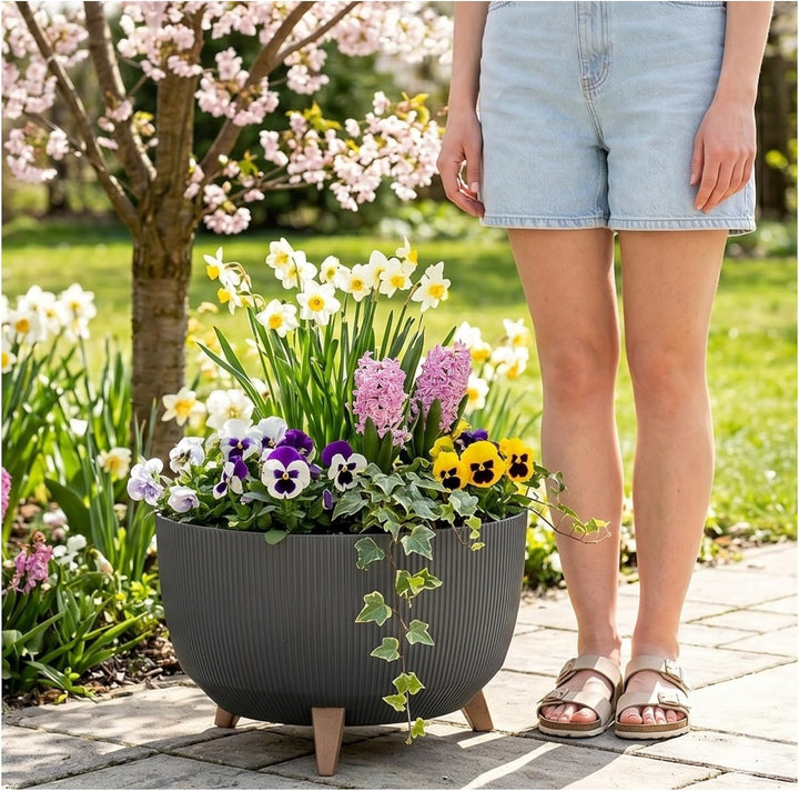 MELTOM Blumentopf Schale mit Füssen Einsatz Kräutertopf Übertopf Pflanzschale Eco Recycled Anthrazit
