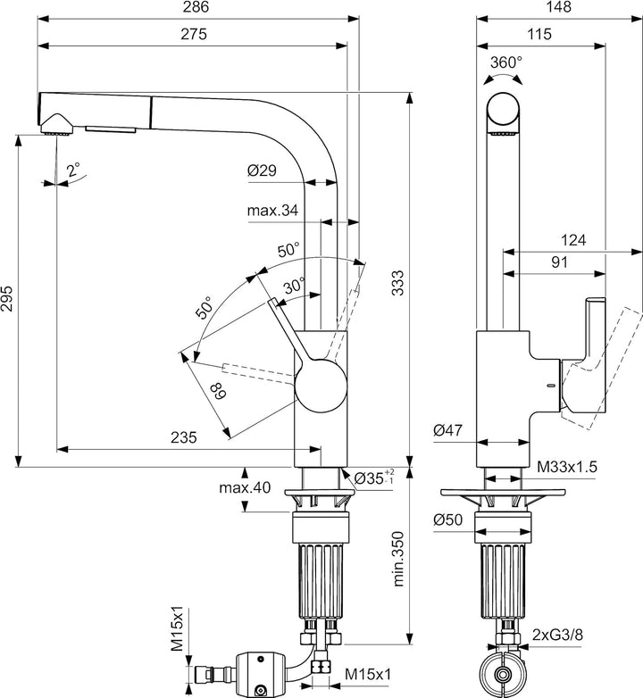 Ideal Standard – Gusto Küchenarmatur, Hoher L-Auslauf mit zylindrischem Querschnitt, mit 2-Funktions