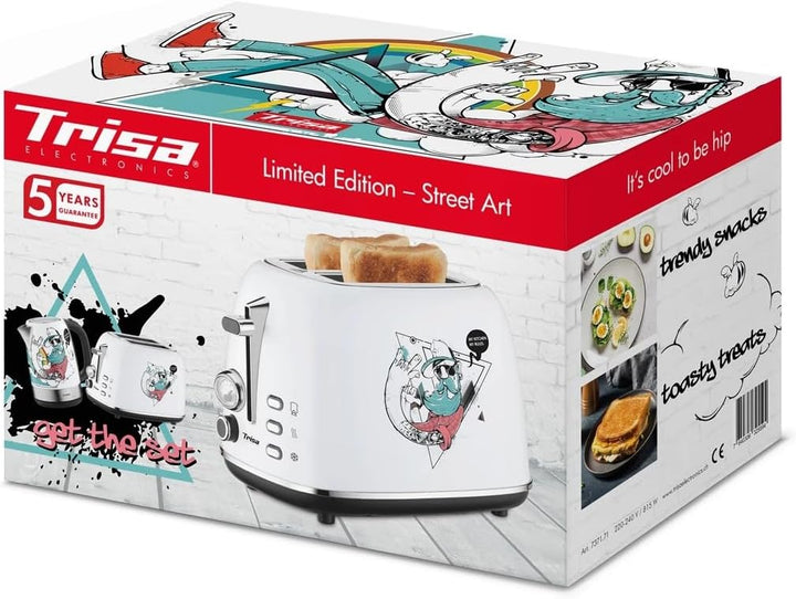 Trisa 2-Scheiben Toaster Street Art – Urban Design Toaster mit Graffiti, 6 Bräunungsstufen, Auftau-