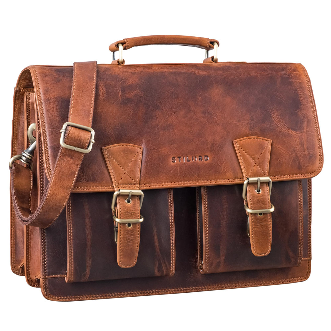 STILORD "Jeffrey Lehrertasche Aktentasche Leder Grosse Vintage Ledertasche zum Umhängen 15.6 Zoll La