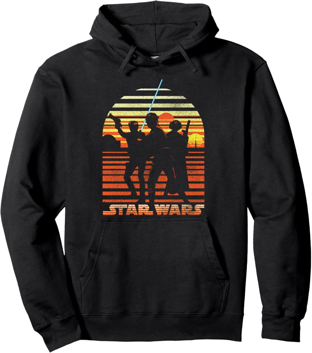 Star Wars Group Shot Striped Sunset Silhouette Pullover Hoodie