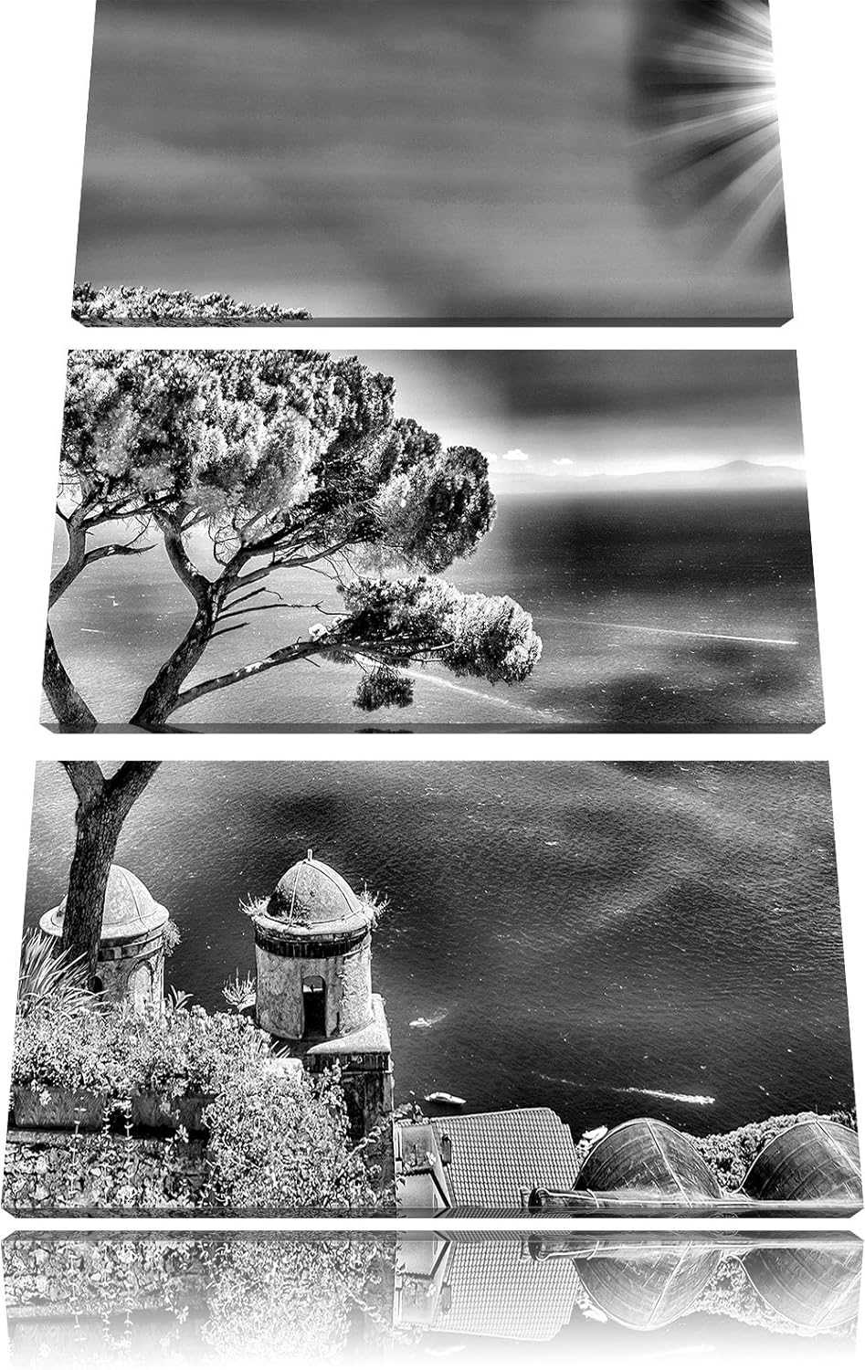 Pixxprint Baum am Azurblauen Meer als Leinwandbild/Grösse: 3 Teilig (120x80) cm/Wandbild/Kunstdruck/