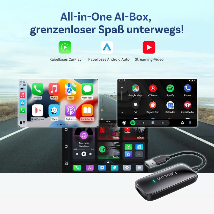 [Neues Modell 2026] OTTOCAST Wireless CarPlay & Android Auto-Adapter, 3-in-1 AI Box Play2Video Ultra