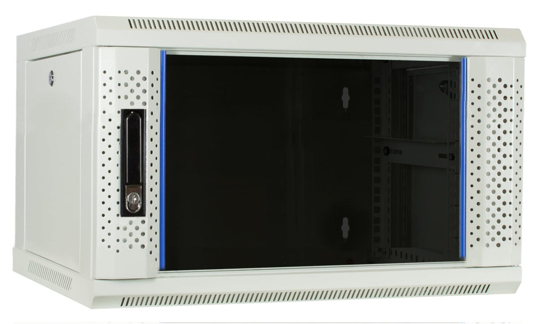 4HE Netzwerkschrank (Serverschrank) 19 Zoll Wandmontage - mit Glastür - Weiss - (BxTxH) 600 x 450 x