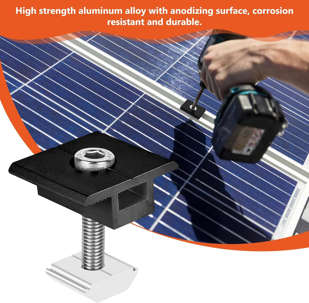 Solarmodul Halterung Mittelklemmen 30mm Schwarz: 10 Stück Solarpanel Halterung, PV Modul Klemmen, Al
