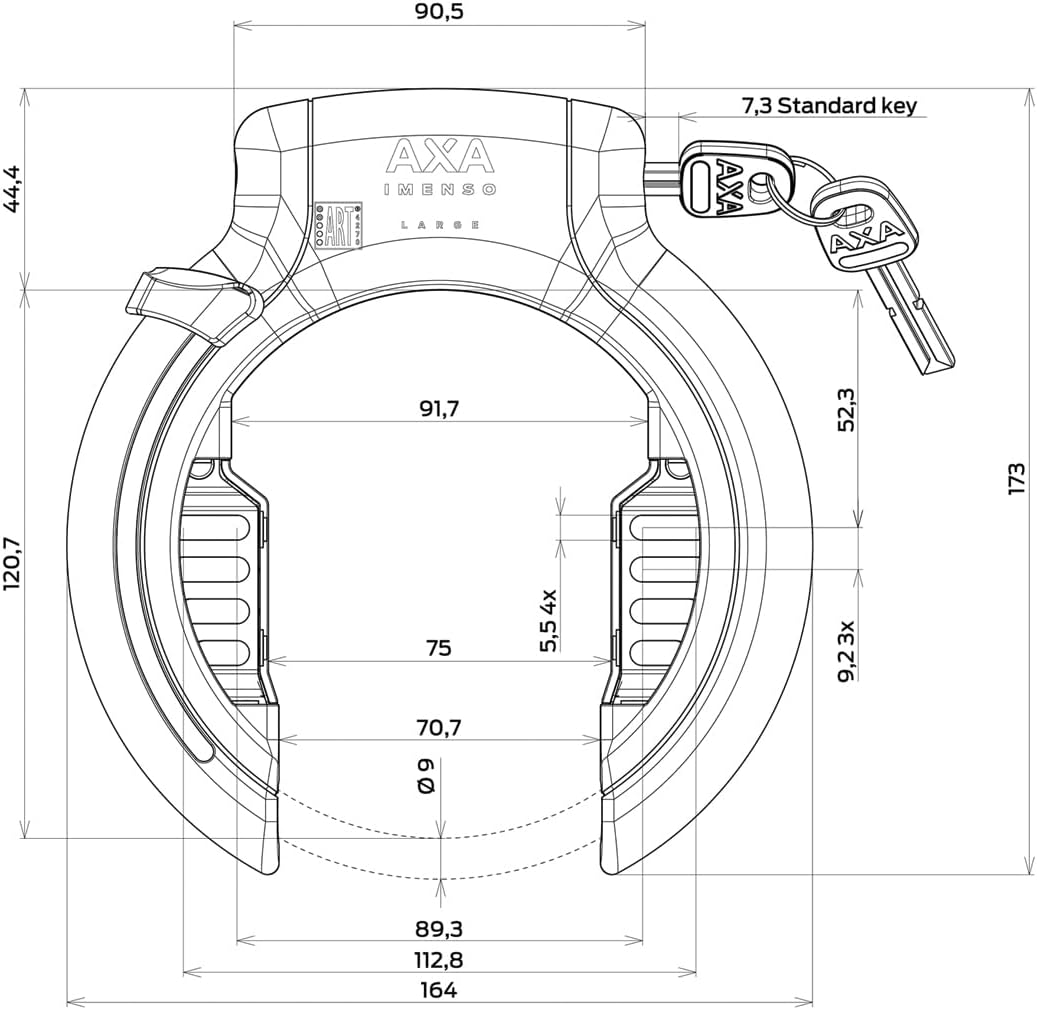AXA Imenso Large Retractable – Fahrradschloss – Rahmenschloss – Sicherheitsstufe 12 – Kombinierbar m