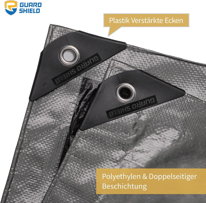 GUARD SHIELD Abdeckplane mit Ösen Wasserdicht 6m x 8m Grau Silberfarben/Schwarz Multifunktionale Pol