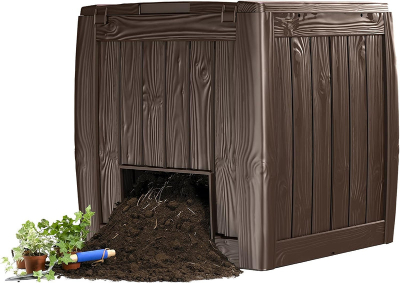 Keter A-1613-1 548584 Komposter Deco Composter, Holzoptik, Kunststoff, dunkel braun, 340