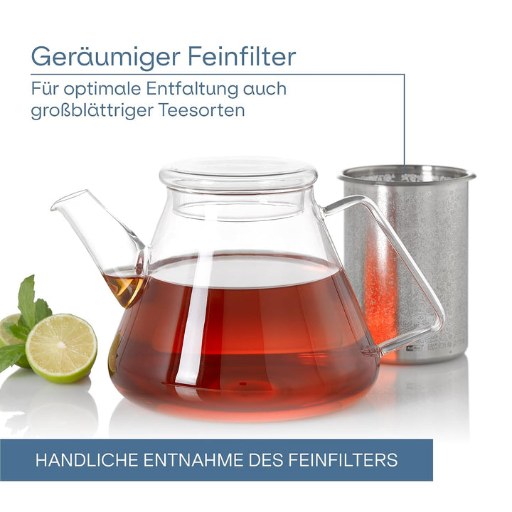 AdHoc TK50 Teekanne 1,5 l mit Filter für losen Tee ORIENT+, Glas/Edelstahl