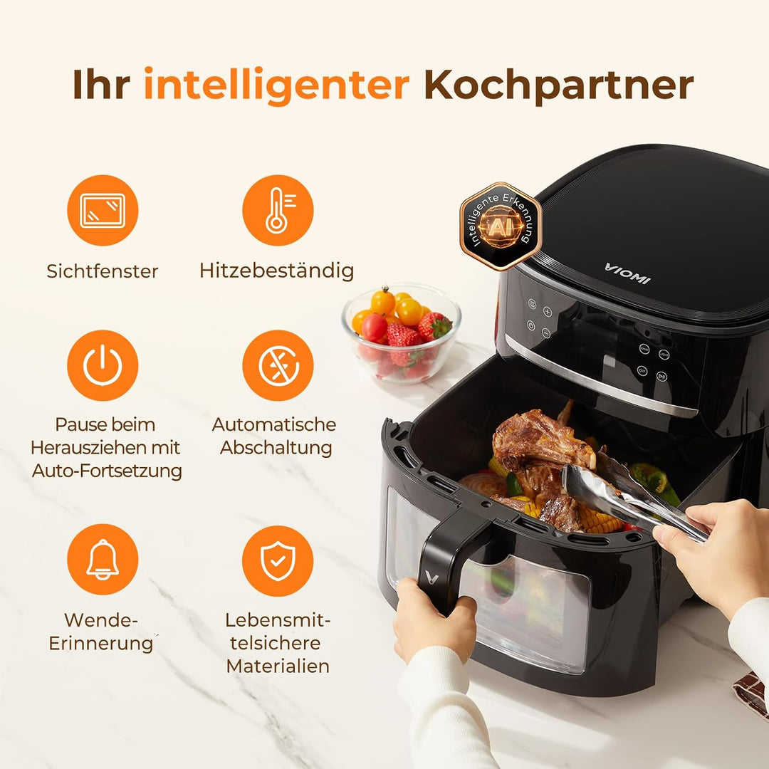 VIOMI VORTEX Max Heissluftfritteuse 8L Air Fryer, mit automatischer Erkennungstechnologie,12 Smartpr