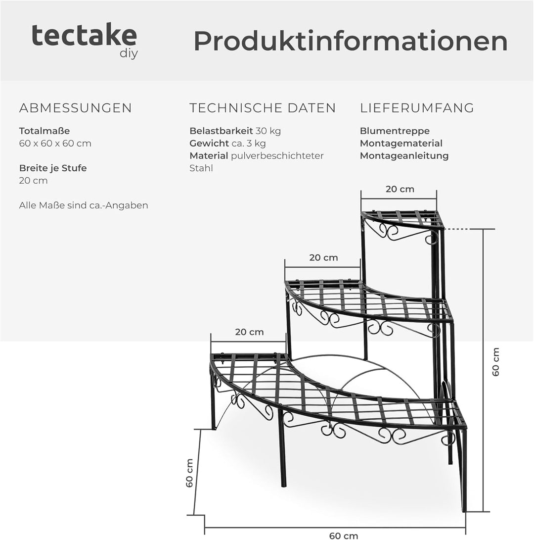 TecTake Pflanzentreppe Blumenbank 3 Stufen - belastbar bis 30 kg - ca. 60x60x60cm - Diverse Modelle