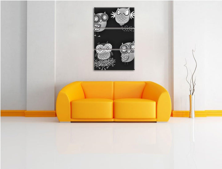 Pixxprint Verrückte Eulen für Kinder als Leinwandbild/Grösse: 3 Teilig (120x80) cm/Wandbild/Kunstdru