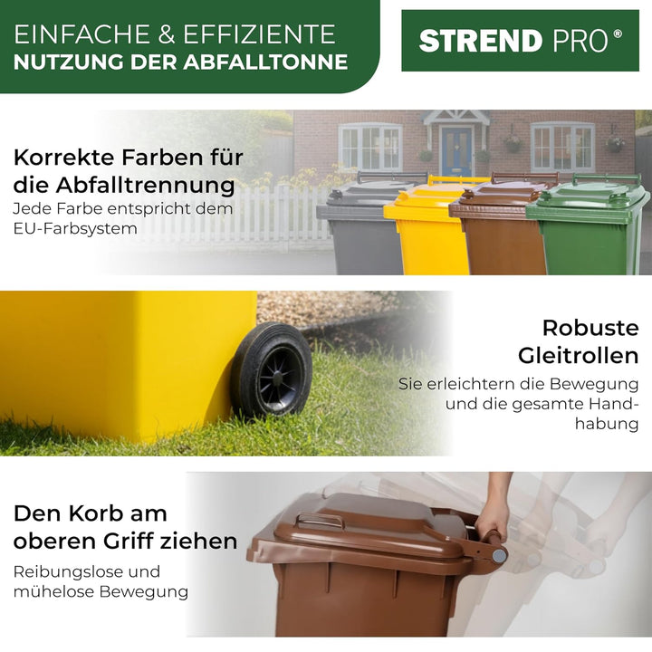 STREND PRO Mülltonne 120L Grün | Abfalltonne für Gartenabfall, Papier &amp; Glas | Mülleimer mit Deckel
