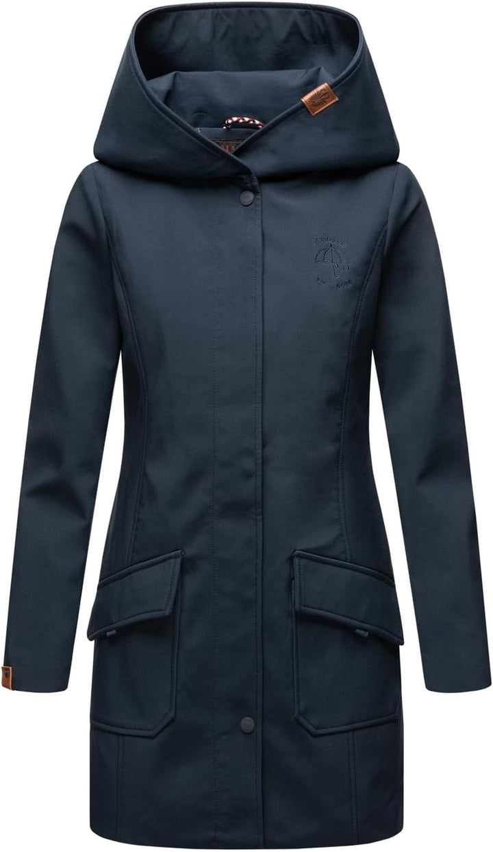 MARIKOO Damen Softshell Jacke Winterjacke wasserabweisend Outdoor lang B856 XS Navy, XS Navy