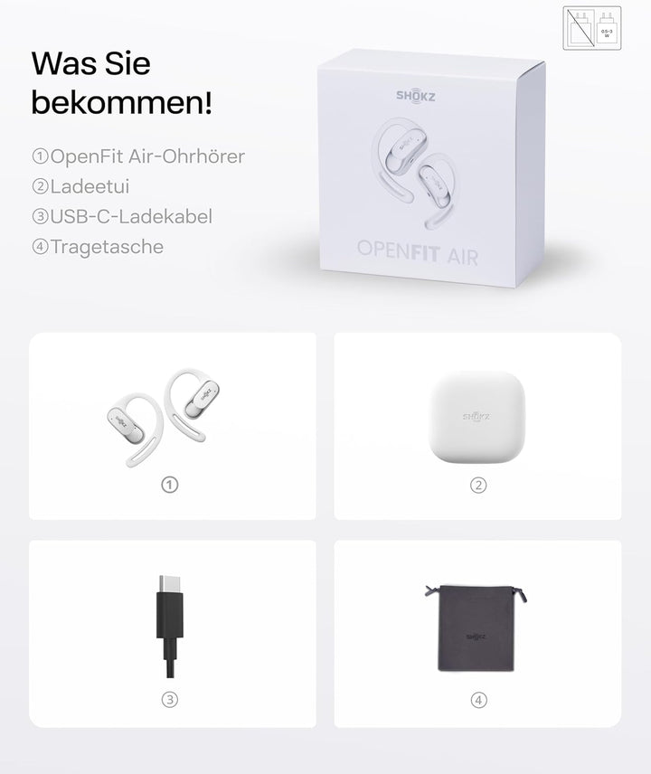 SHOKZ OpenFit Air Open-Ear-Kopfhörer, True Wireless Bluetooth-Ohrhörer mit Mikrofon, Ohrhörer mit Ai