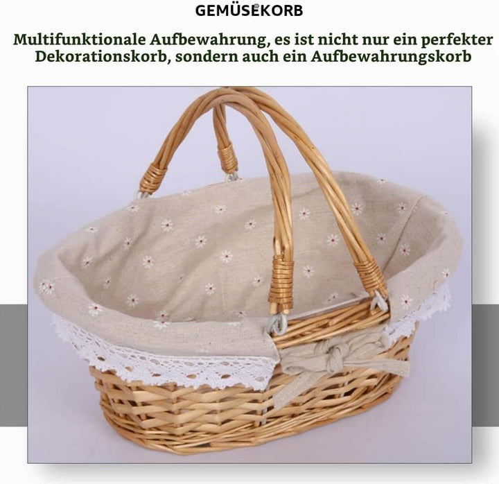 Abaodam Weidenkorb Mit Henkel - Geflochtener Picknickkorb Aus Weide Geflochtene Aufbewahrungskörbe -