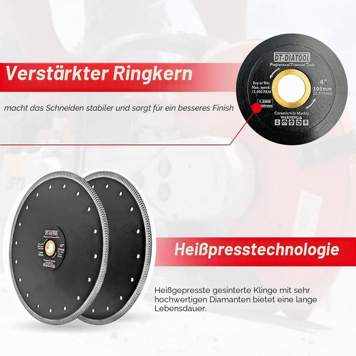 DT-DIATOOL Diamant Trennscheibe 230 mm x 25,4 mm/22,23 mm Sägeblatt mit X Mesh Turbo für Porzellan F