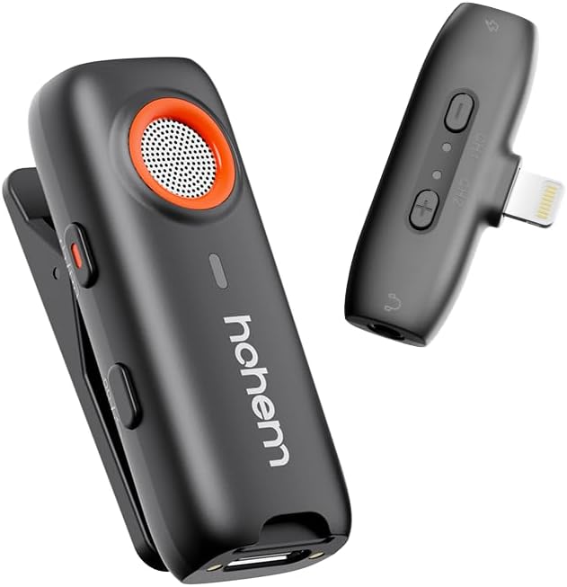 hohem MIC-01 Kabelloses Lavalier Mikrofon für iOS/Andriod (2 Sender + 1 Empfänger + Ladecase für iOS