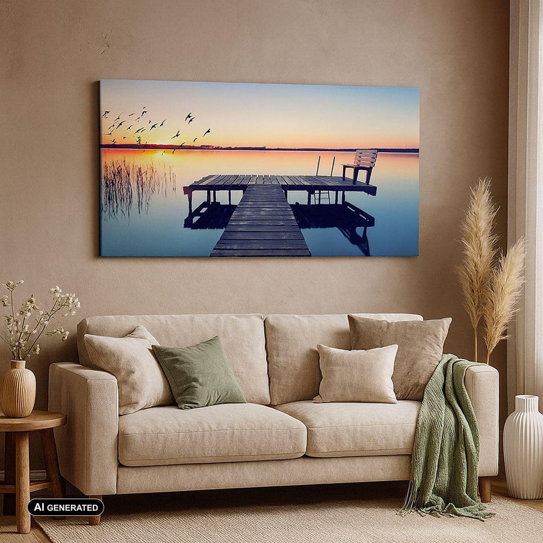 Wandbilder Dekoration Wohnzimmer See Brücke Panorama Bilder auf Leinwand 120x50cm Leinwandbild mit R