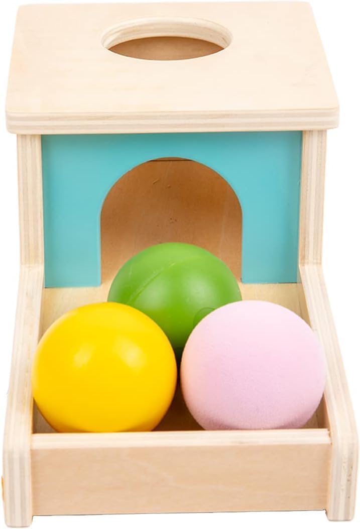 Adena Montessori Objektpermanenz Box mit Tablett, DREI Bällen, Montessori-Spielzeug für Babys ab 6–1