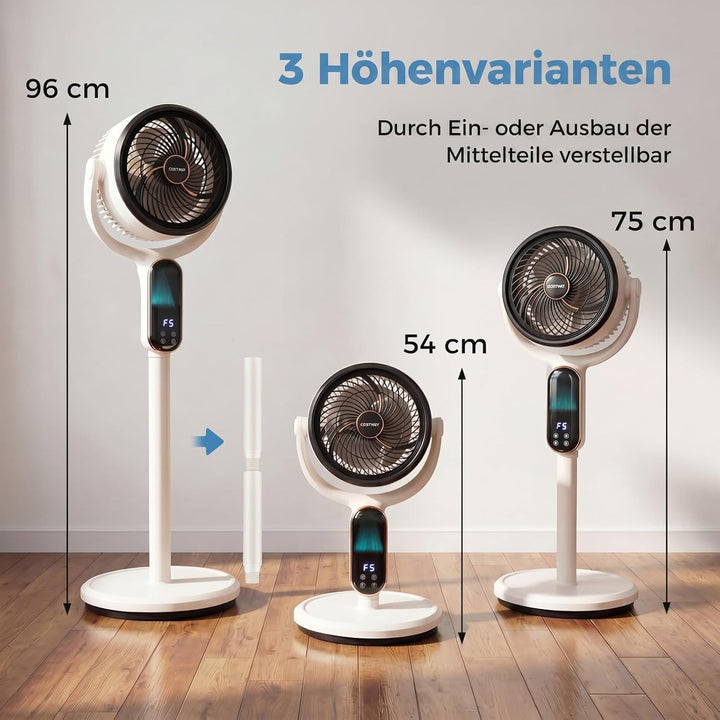 COSTWAY Standventilator leise mit Fernbedienung, 54-96 cm höhenverstellbar | Bodenventilator mit 8 S
