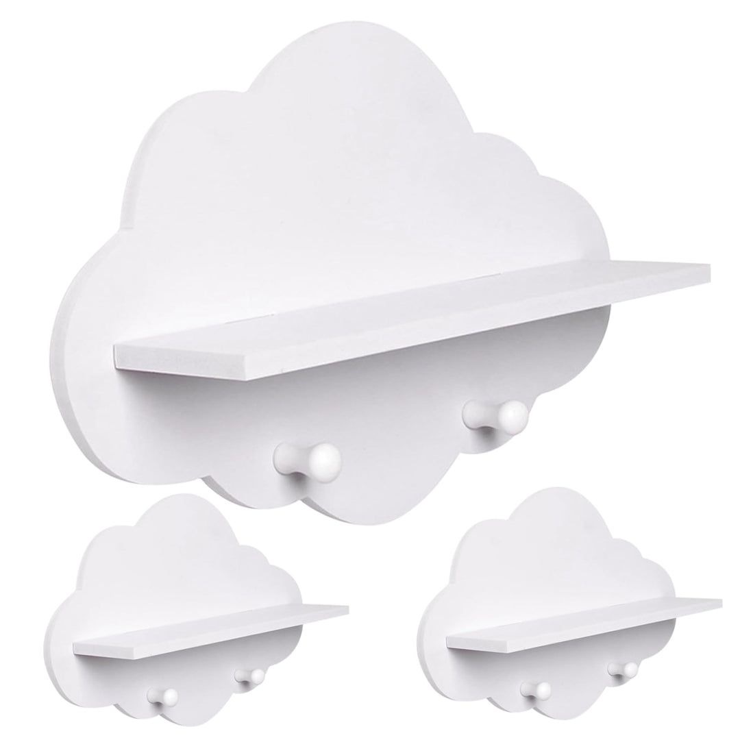 Wolkenregale, 3 Stück, niedliches weisses schwebendes Holzregal in Wolkenform mit Kleiderbügel, Aufb