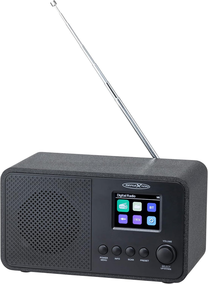 Reflexion DAB+ Radio mit Bluetooth, Wecker & Farbdisplay | Digitalradio mit USB, AUX-IN, Teleskopant