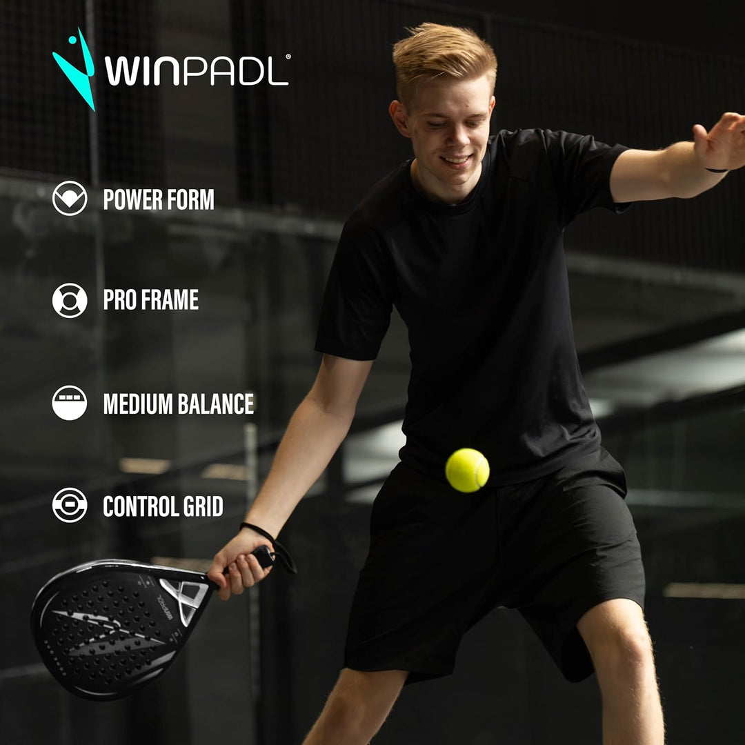 Padelschläger Zone One aus Carbonfaser - 100% Carbon-Rahmen, Soft-Eva-Kern, 365 g, Tropfenform, raue