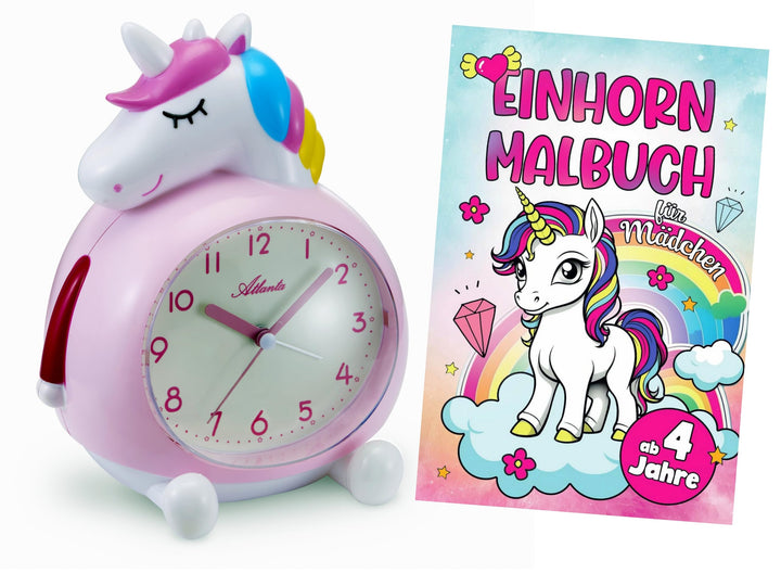Atlanta Kinderwecker ohne Ticken mit Musik + Malbuch Einhorn - 2163/17 BU