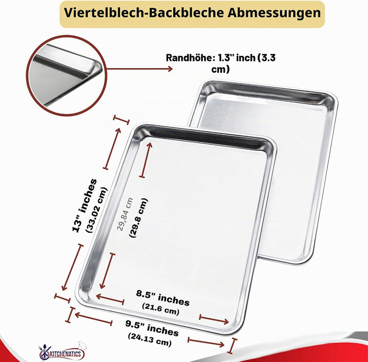 KITCHENATICS Viertelblech-Backformen, handelsübliches Aluminium-Backblech-Set, ofenfest, leicht zu r