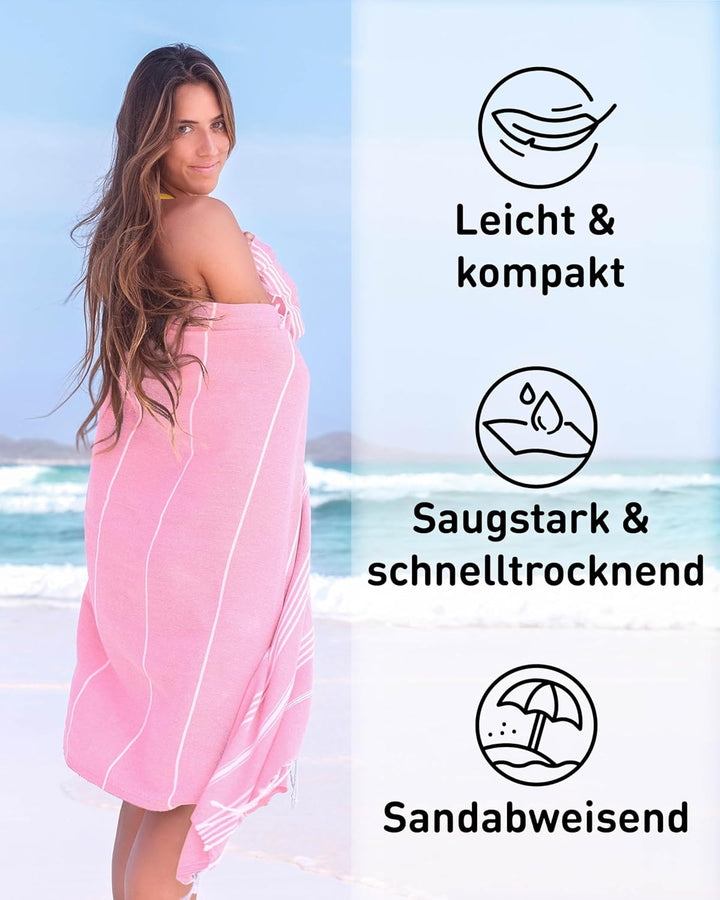 Fit-Flip Hamamtuch aus 100% Baumwolle – saugfähig und schnelltrocknend – türkisches Saunatuch, Stran