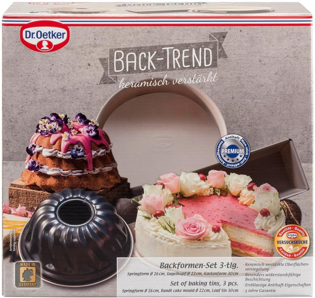 Dr. Oetker 3er Backformen-Set BACK-TREND: Springform, Gugelhupfform und Kastenform, Kuchenformen aus