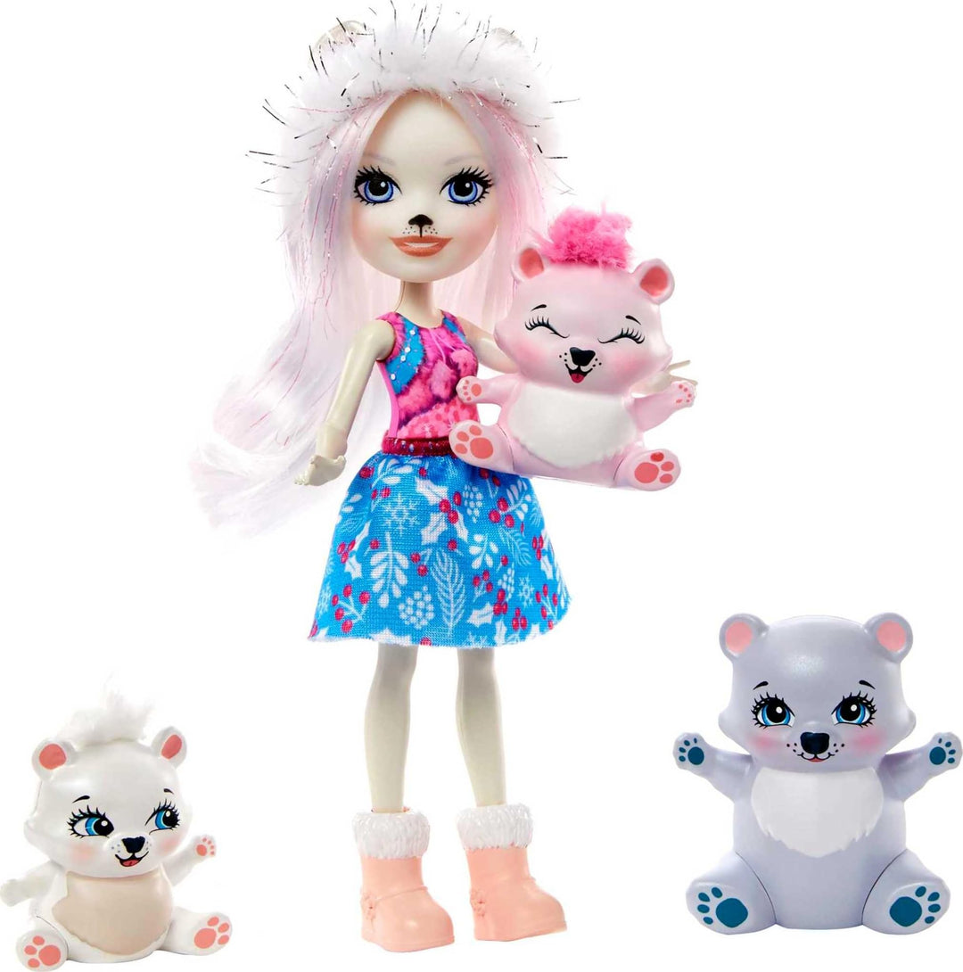 Enchantimals GJX47 - Familien Spielset, Pristina Polar Bear Puppe (15,24 cm) mit 3 Tierfiguren, toll