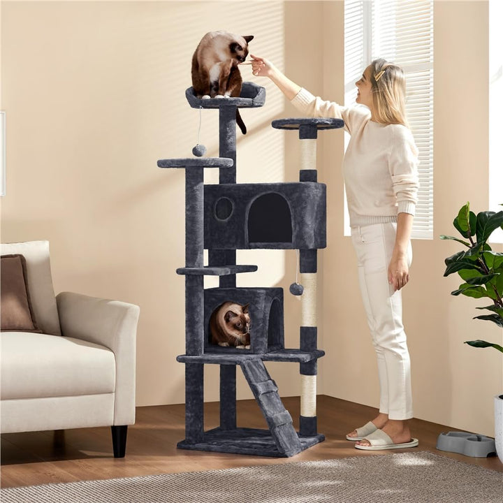 Yaheetech Kratzbaum gross Kletterbaum 158 cm hoch Katzenkratzbaum, Stabiler Katzenbaum mit 3 Plattfo