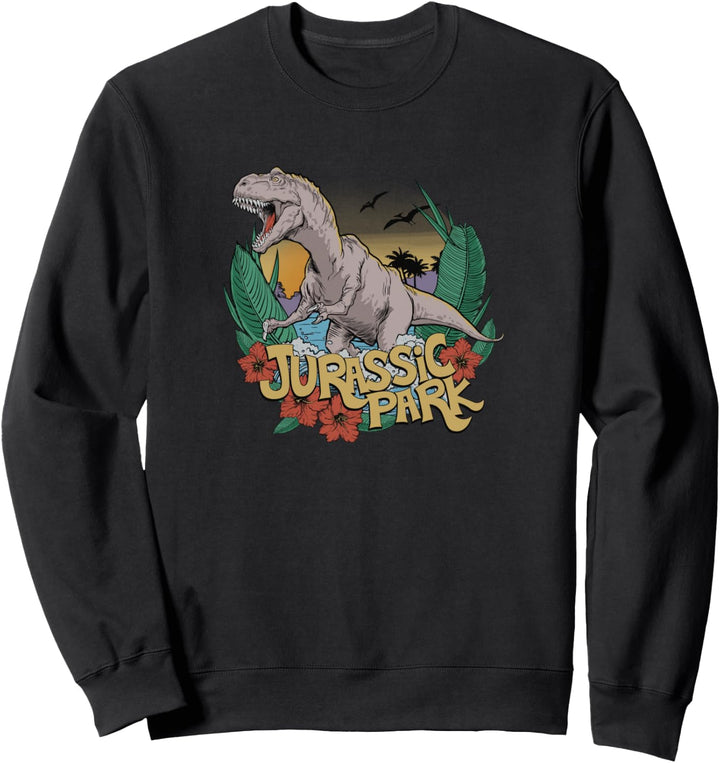Jurassic Park T-Rex Roaring In Blooming Tropics Sweatshirt