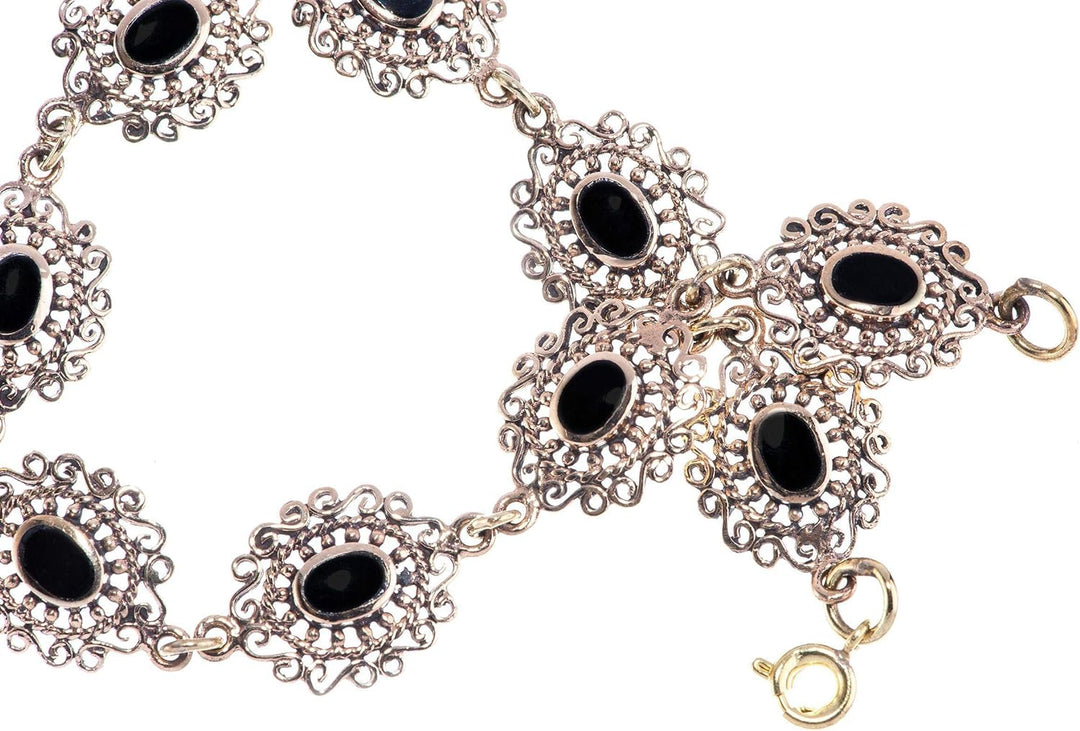 WINDALF Mittelalter Armkette SINA 19.5 cm Schwarzer Onyx Armband Edle Bronze