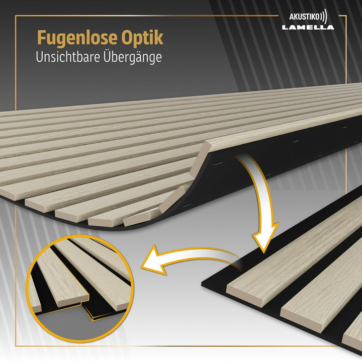 Akustiko Lamella Akustikpaneele 4 Stück 280x60cm - flexible Filz MDF Wandpaneele fugenlos - überlapp